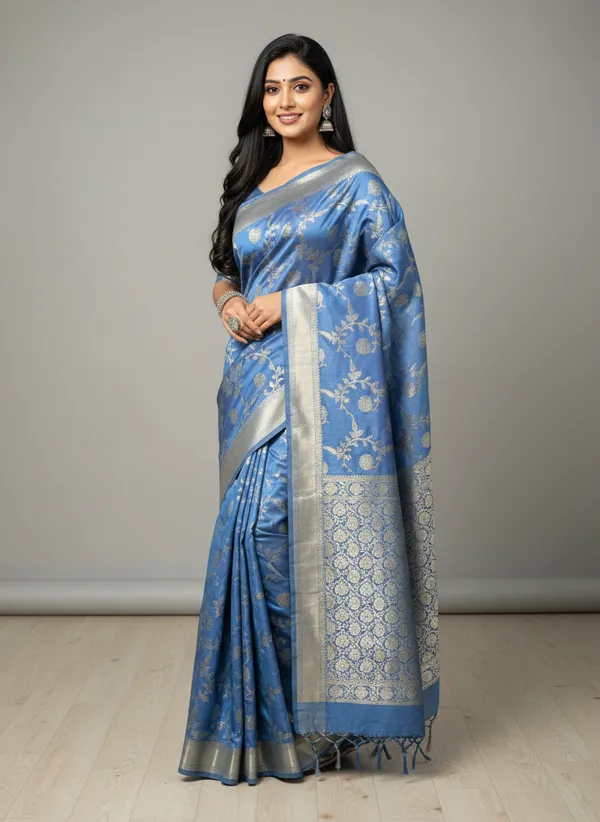 Blue_Banarasi_Silk_Jaal_Work_Zari_Weaved_Saree