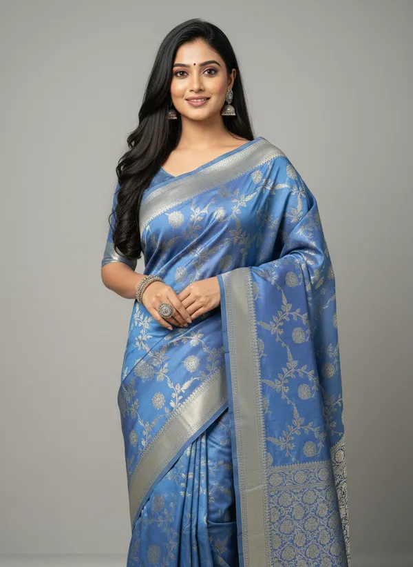 Blue_Banarasi_Silk_Jaal_Work_Zari_Weaved_Saree