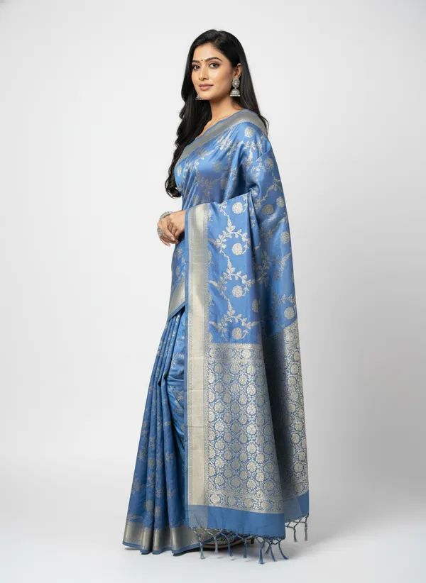 Blue_Banarasi_Silk_Jaal_Work_Zari_Weaved_Saree