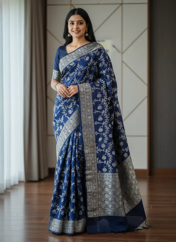 Blue_Banarasi_Silk_Jaal_Work_Zari_Weaved_Saree