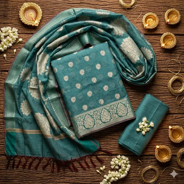 Sea_Green_Banarasi_Women's_Unstitched_Suit_Material_With_Dupatta_For_Women