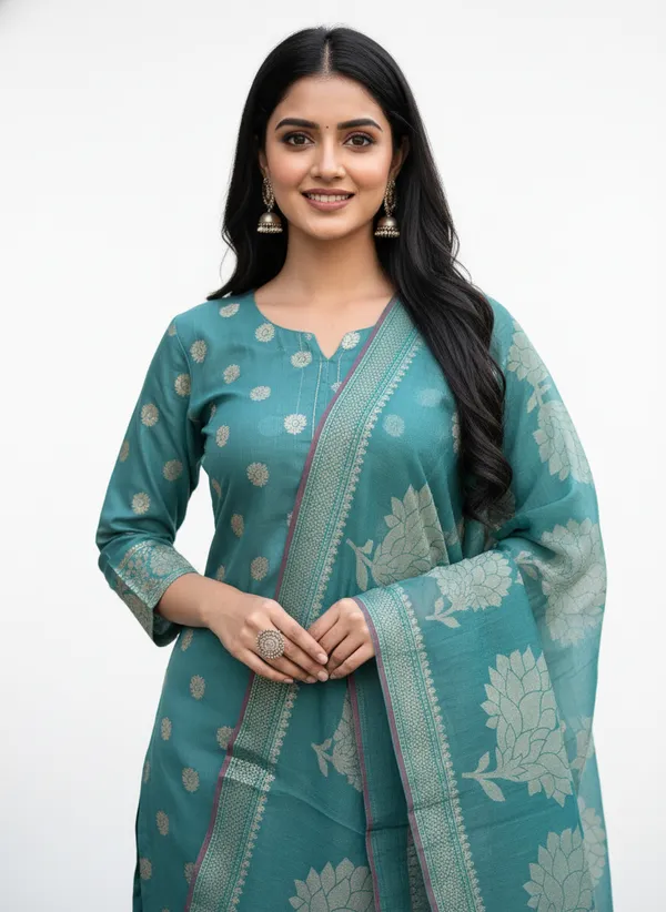 Sea_Green_Banarasi_Women's_Unstitched_Suit_Material_With_Dupatta_For_Women