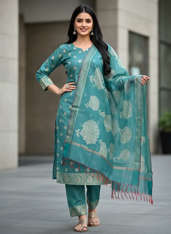Sea_Green_Banarasi_Women's_Unstitched_Suit_Material_With_Dupatta_For_Women