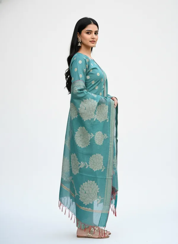 Sea_Green_Banarasi_Women's_Unstitched_Suit_Material_With_Dupatta_For_Women