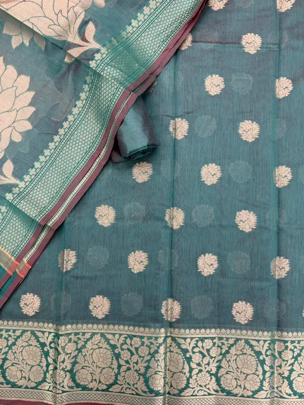 Sea_Green_Banarasi_Women's_Unstitched_Suit_Material_With_Dupatta_For_Women
