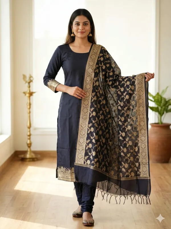 Black_Banarasi_Unstitched_Suit_Fabric_|_Cotton_Silk_Dress_Material_with_Zari_Weaving