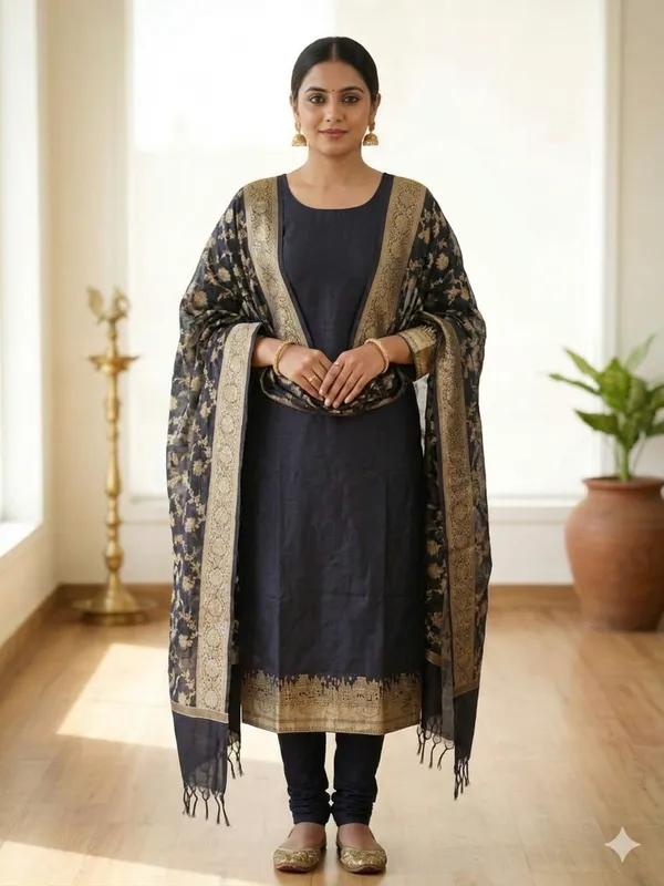 Black_Banarasi_Unstitched_Suit_Fabric_|_Cotton_Silk_Dress_Material_with_Zari_Weaving