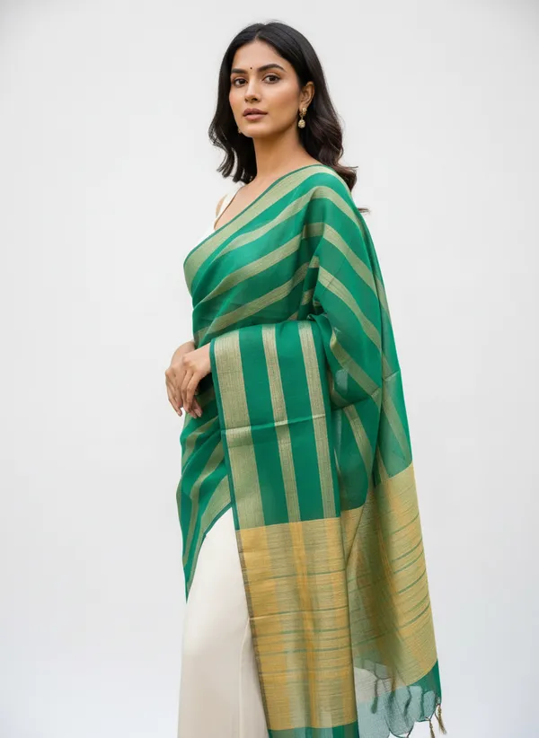 Green_Banarasi_Stripe_Dupatta_For_Women