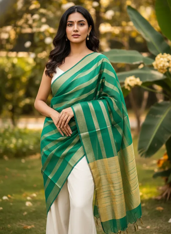Green_Banarasi_Stripe_Dupatta_For_Women