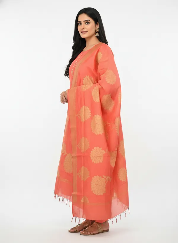 Peach_Banarasi_Women's_Unstitched_Suit_Material_With_Dupatta_For_Women