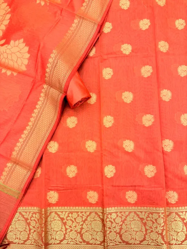 Peach_Banarasi_Women's_Unstitched_Suit_Material_With_Dupatta_For_Women