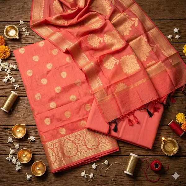 Peach_Banarasi_Women's_Unstitched_Suit_Material_With_Dupatta_For_Women