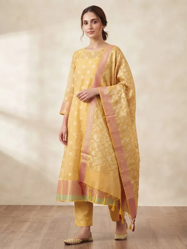 Beige_Banarasi_Cotton_Silk_Unstitched_Suit_Fabric_With_Dupatta_For_Women