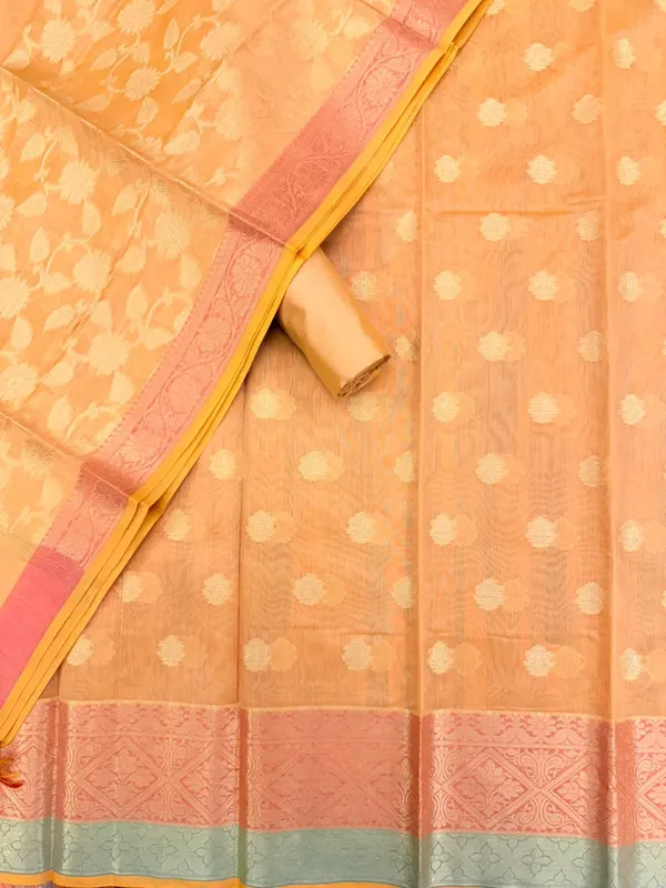Beige_Banarasi_Cotton_Silk_Unstitched_Suit_Fabric_With_Dupatta_For_Women