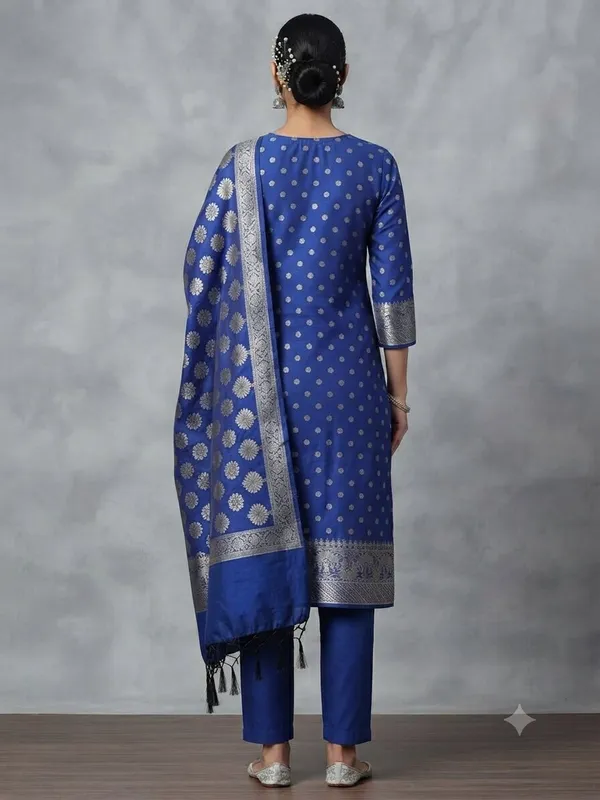 Royal_Blue_Banarasi_Cotton_Silk_Unstitched_Suit_With_Dupatta_For_Women