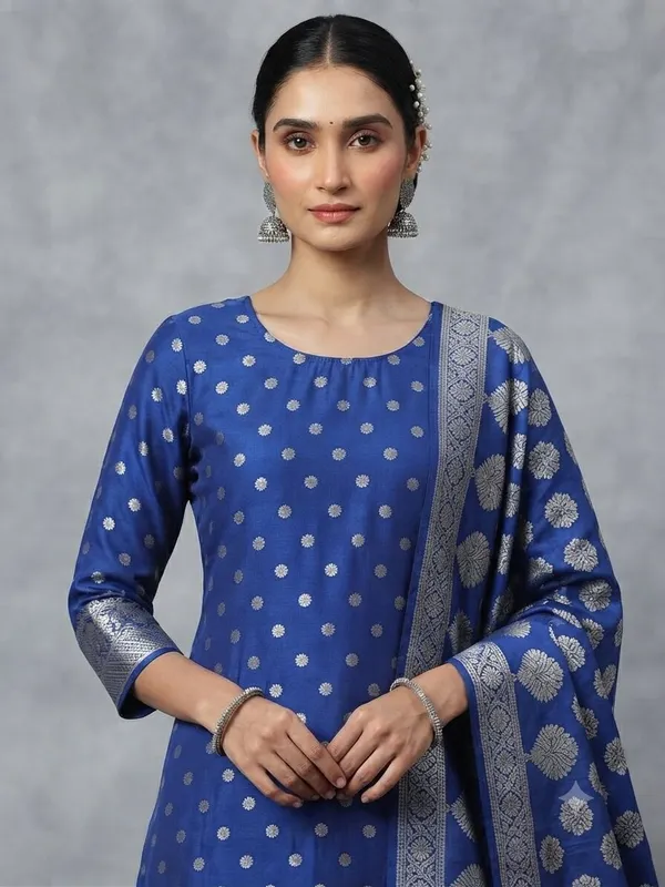Royal_Blue_Banarasi_Cotton_Silk_Unstitched_Suit_With_Dupatta_For_Women