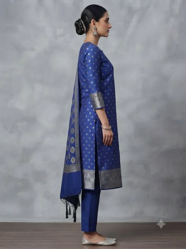 Royal_Blue_Banarasi_Cotton_Silk_Unstitched_Suit_With_Dupatta_For_Women