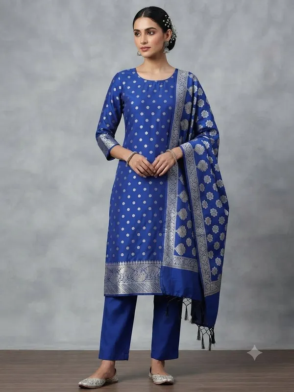 Royal_Blue_Banarasi_Cotton_Silk_Unstitched_Suit_With_Dupatta_For_Women