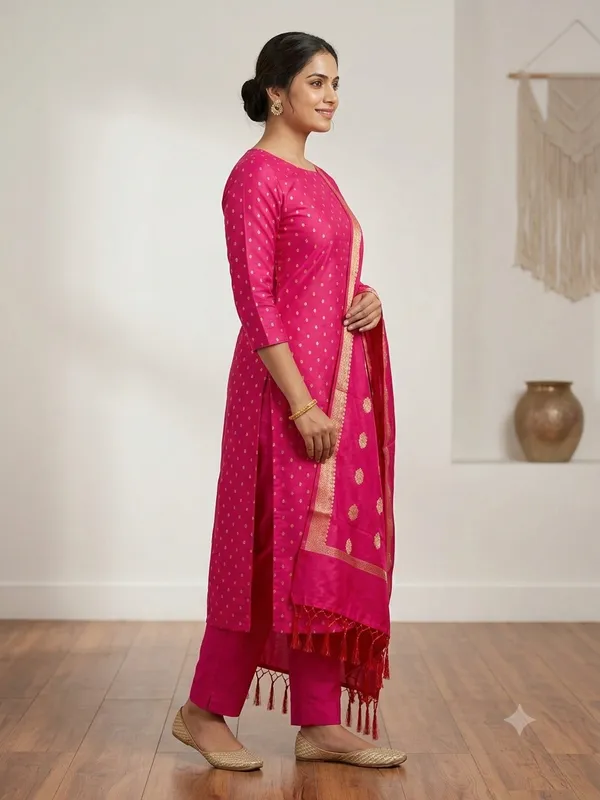 Rani_Pink_Banarasi_Unstitched_Suit_Fabric_|_Cotton_Silk_Dress_Material_with_Zari_Weaving