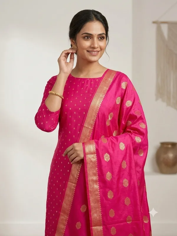 Rani_Pink_Banarasi_Unstitched_Suit_Fabric_|_Cotton_Silk_Dress_Material_with_Zari_Weaving