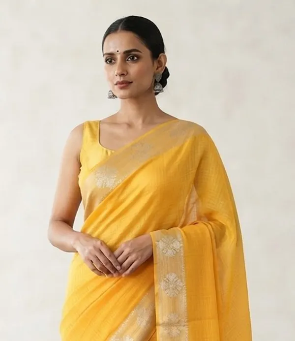 Yellow_Banarasi_Premium_Khadi_Silk_Saree_||_Authentic_Indian_Silk_Saree