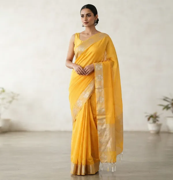 Yellow_Banarasi_Premium_Khadi_Silk_Saree_||_Authentic_Indian_Silk_Saree