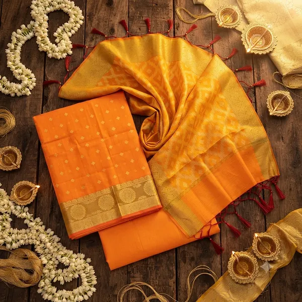 Mustard_Yellow_Banarasi_Women's_Unstitched_Suit_Material_With_Dupatta_For_Women