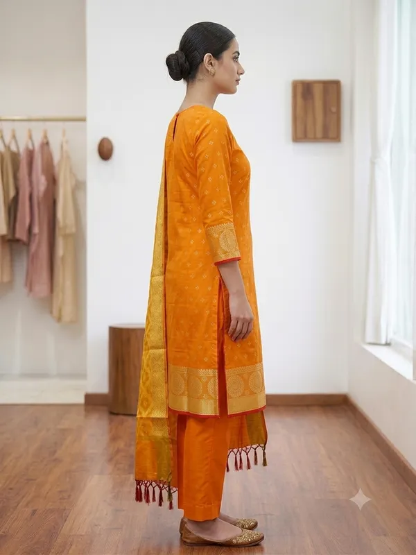 Mustard_Yellow_Banarasi_Women's_Unstitched_Suit_Material_With_Dupatta_For_Women
