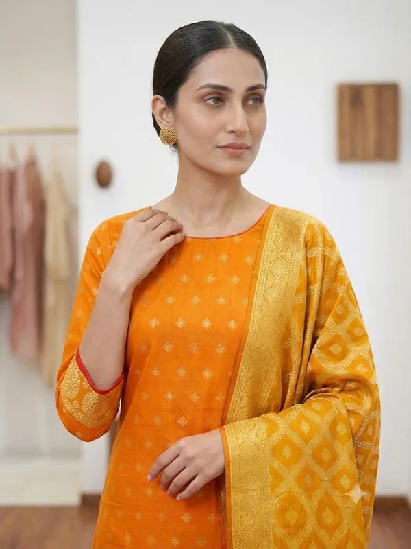 Mustard_Yellow_Banarasi_Women's_Unstitched_Suit_Material_With_Dupatta_For_Women