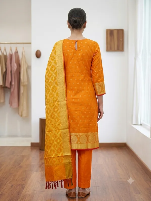 Mustard_Yellow_Banarasi_Women's_Unstitched_Suit_Material_With_Dupatta_For_Women