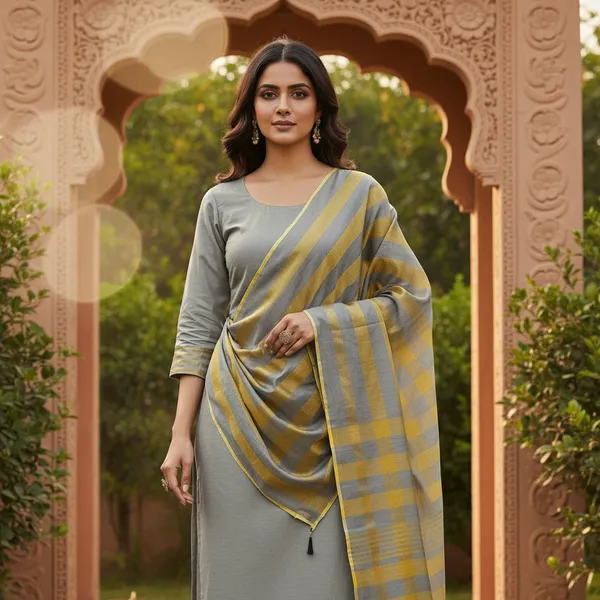 Grey_Banarasi_Cotton_Silk_Plain_Zari_Striped_Border_Unstitched_Suit_Set_with_Dupatta_|_Womens_Festive_Ethnic_Wear