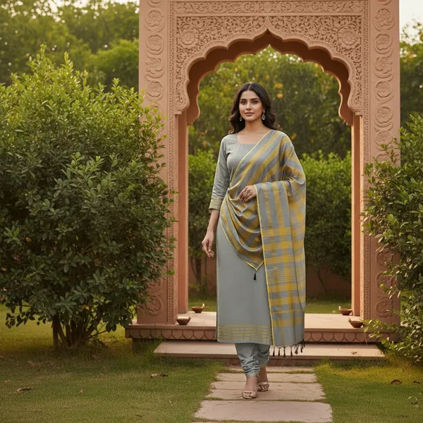 Grey_Banarasi_Cotton_Silk_Plain_Zari_Striped_Border_Unstitched_Suit_Set_with_Dupatta_|_Womens_Festive_Ethnic_Wear