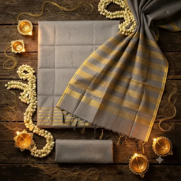 Grey_Banarasi_Cotton_Silk_Plain_Zari_Striped_Border_Unstitched_Suit_Set_with_Dupatta_|_Womens_Festive_Ethnic_Wear