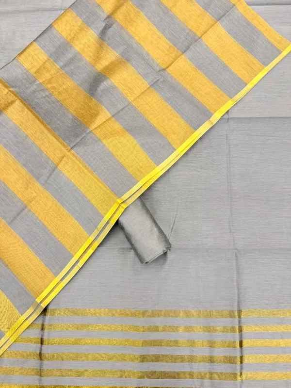 Grey_Banarasi_Cotton_Silk_Plain_Zari_Striped_Border_Unstitched_Suit_Set_with_Dupatta_|_Womens_Festive_Ethnic_Wear