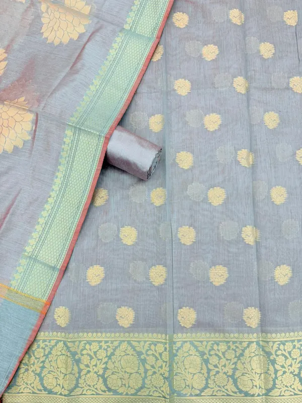 Light_Blue_Banarasi_Women's_Unstitched_Suit_Material_With_Dupatta_For_Women