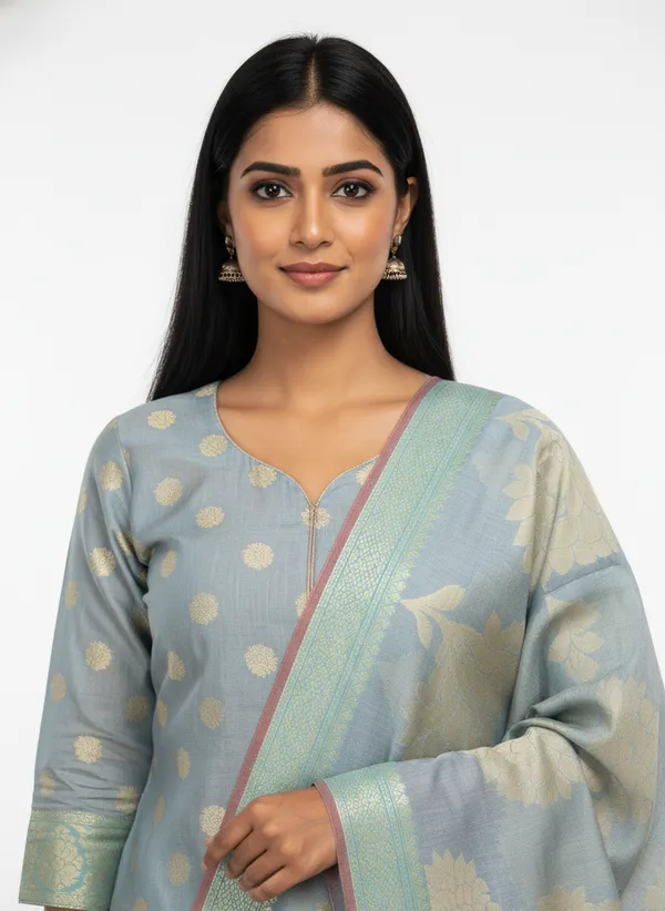 Light_Blue_Banarasi_Women's_Unstitched_Suit_Material_With_Dupatta_For_Women