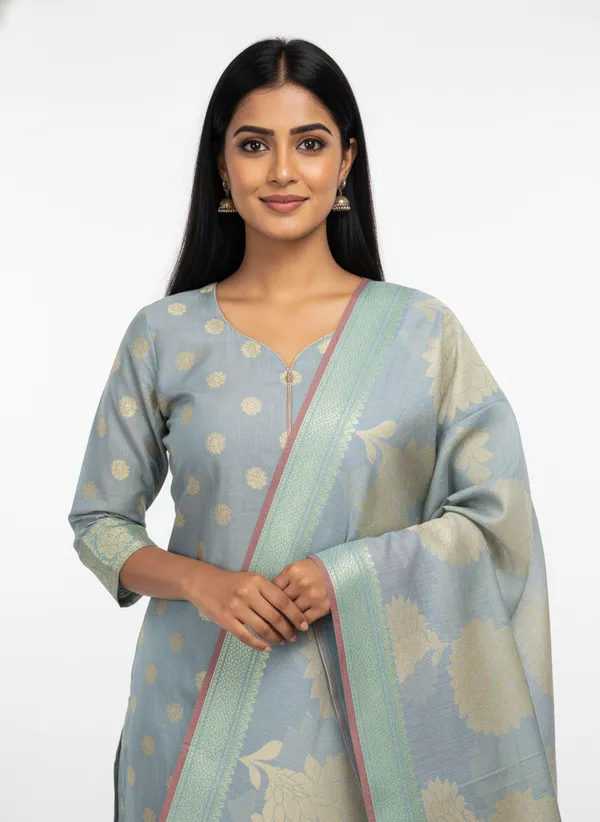 Light_Blue_Banarasi_Women's_Unstitched_Suit_Material_With_Dupatta_For_Women