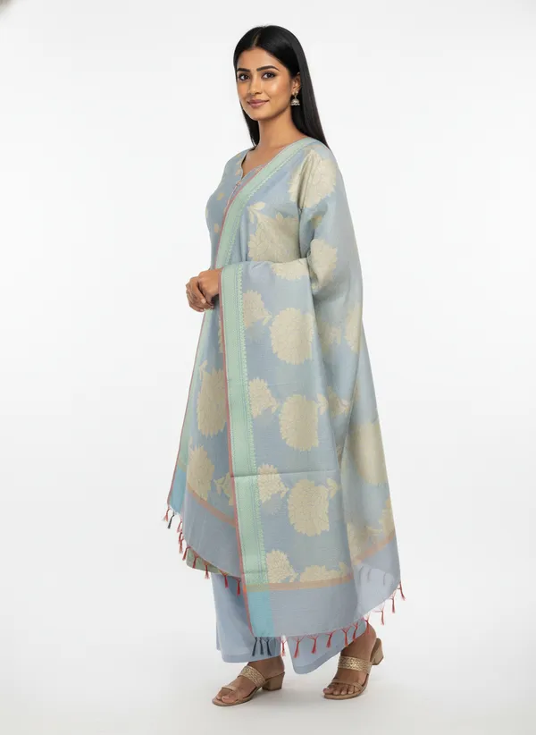 Light_Blue_Banarasi_Women's_Unstitched_Suit_Material_With_Dupatta_For_Women