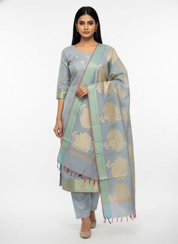 Light_Blue_Banarasi_Women's_Unstitched_Suit_Material_With_Dupatta_For_Women
