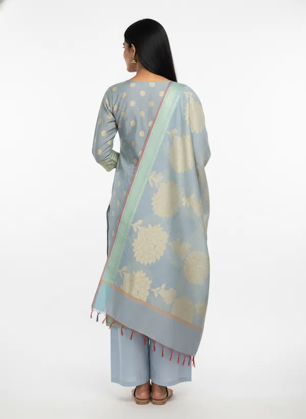 Light_Blue_Banarasi_Women's_Unstitched_Suit_Material_With_Dupatta_For_Women
