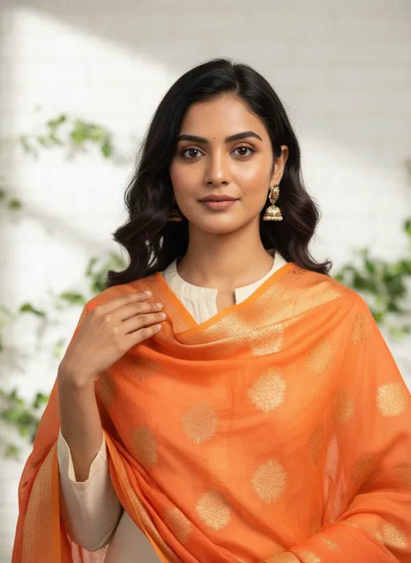 Peach_Banarasi_Cotton_Zari_Weaved_Dupatta