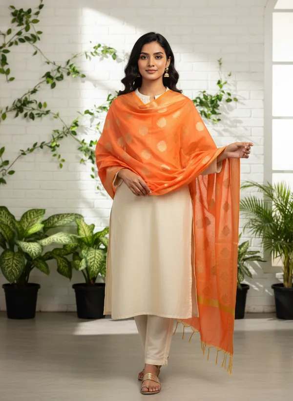 Peach_Banarasi_Cotton_Zari_Weaved_Dupatta