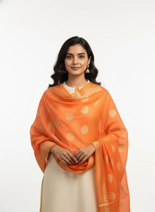 Peach_Banarasi_Cotton_Zari_Weaved_Dupatta