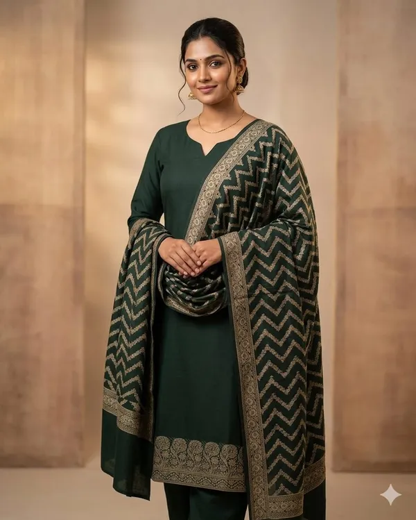 Bottle_Green_Banarasi_Unstitched_Suit_Fabric_|_Cotton_Silk_Dress_Material_with_Zari_Weaving