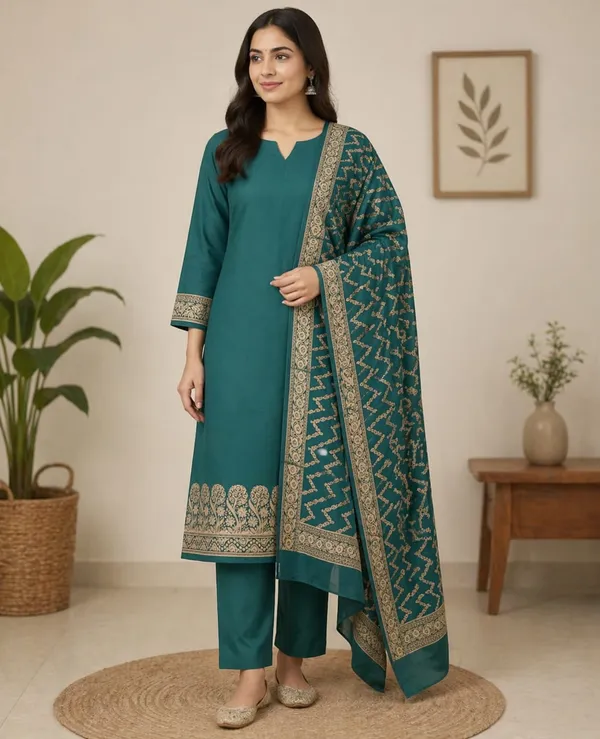 Green_Banarasi_Unstitched_Suit_Fabric_|_Cotton_Silk_Dress_Material_with_Zari_Weaving