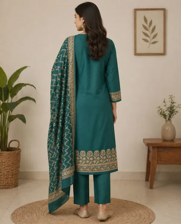 Green_Banarasi_Unstitched_Suit_Fabric_|_Cotton_Silk_Dress_Material_with_Zari_Weaving