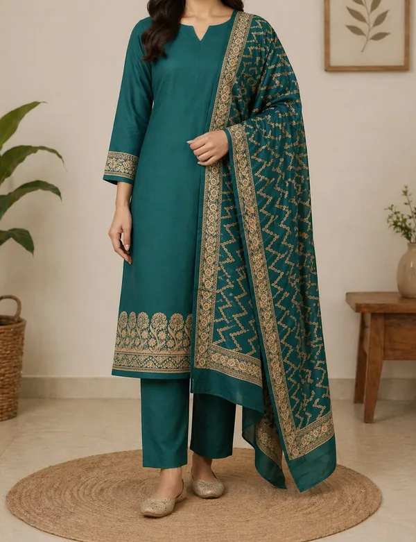 Green_Banarasi_Unstitched_Suit_Fabric_|_Cotton_Silk_Dress_Material_with_Zari_Weaving