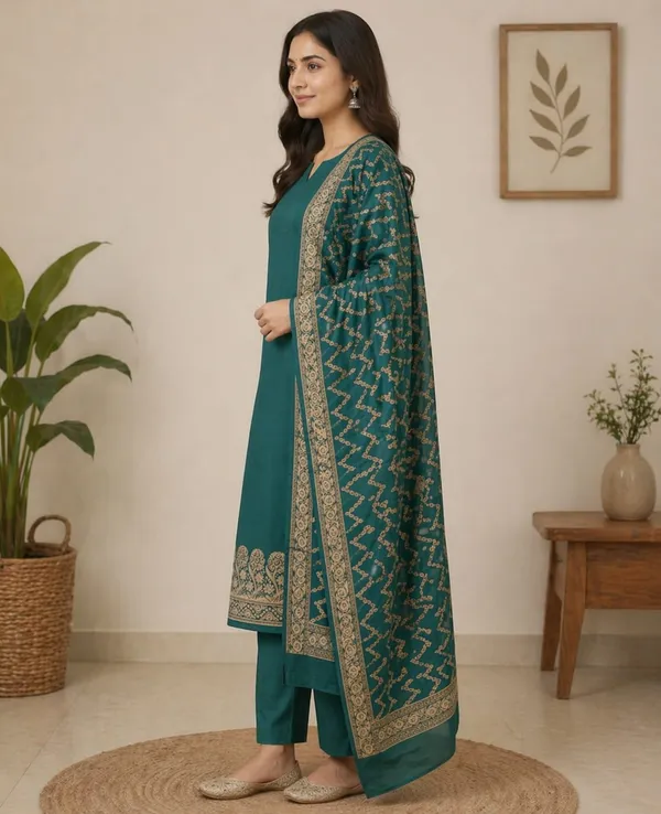 Green_Banarasi_Unstitched_Suit_Fabric_|_Cotton_Silk_Dress_Material_with_Zari_Weaving