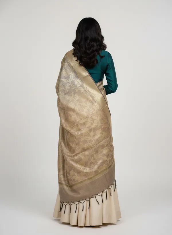 Brown_Banarasi_Jaal_Work__/_Self-Color_Cotton_Silk_Zari_Checkered_Dupatta_For_Women