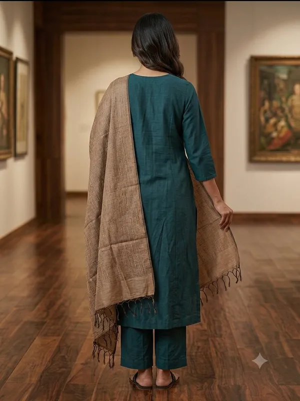 Chocklate_Brown_Banarasi_Jaal_Work__/_Self-Color_Cotton_Silk_Zari_Checkered_Dupatta_For_Women